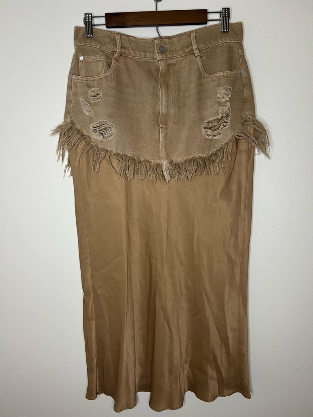 Pilcro Twofer Slip Midi Skirt in Tan